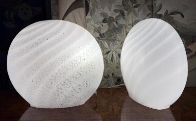 Pair of Blown Swirled Murano Glass Lamps with Silver inclusions Oblate Spheroid