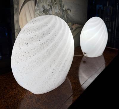 Pair of Blown Swirled Murano Glass Lamps with Silver inclusions Oblate Spheroid