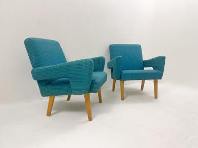 Pair of Blue Czech Mid Century Modern Armchairs