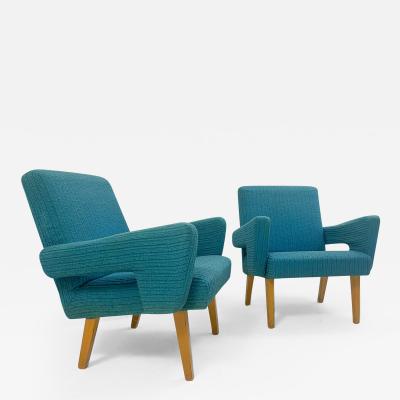 Pair of Blue Czech Mid Century Modern Armchairs