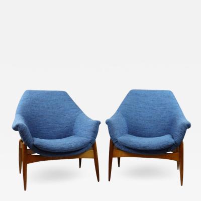 Pair of Blue Mid Century Armchairs by Julia Gaubek