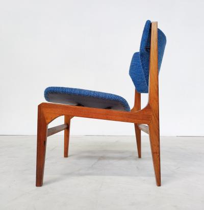 Pair of Blue Mid Century Modern Armchairs with Matching Ottomans