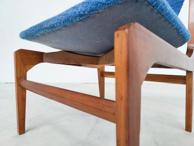 Pair of Blue Mid Century Modern Armchairs with Matching Ottomans