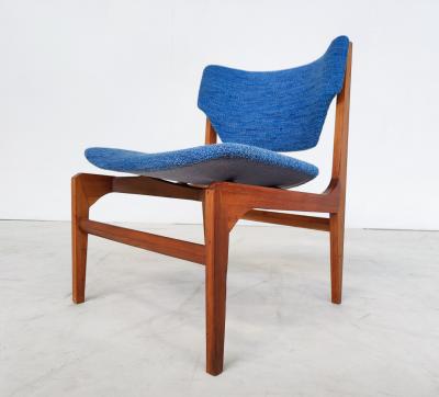 Pair of Blue Mid Century Modern Armchairs with Matching Ottomans