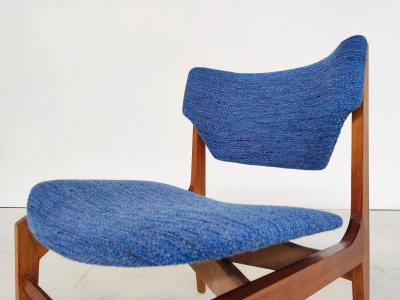 Pair of Blue Mid Century Modern Armchairs with Matching Ottomans