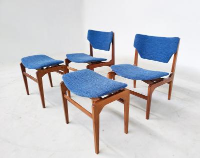 Pair of Blue Mid Century Modern Armchairs with Matching Ottomans