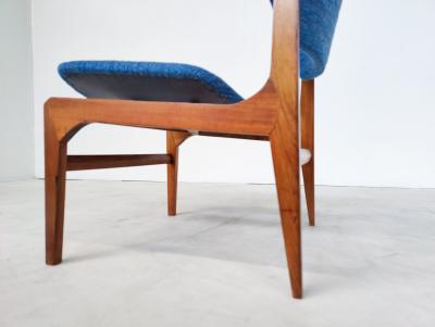 Pair of Blue Mid Century Modern Armchairs with Matching Ottomans