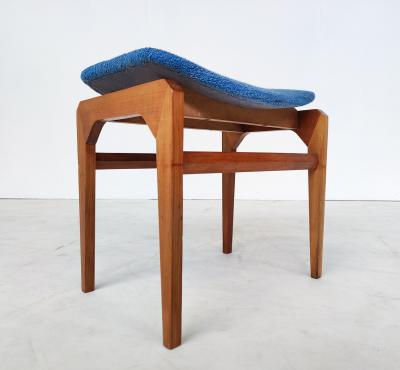 Pair of Blue Mid Century Modern Armchairs with Matching Ottomans