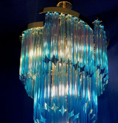 Pair of Blue Murano Prism Chandelier with Golden Frame 1980