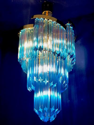 Pair of Blue Murano Prism Chandelier with Golden Frame 1980