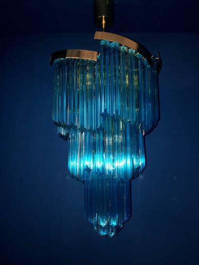 Pair of Blue Murano Prism Chandelier with Golden Frame 1980