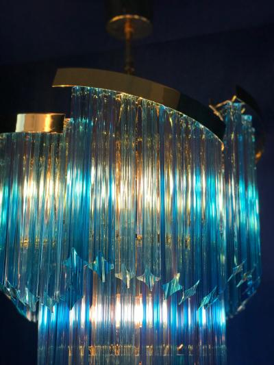 Pair of Blue Murano Prism Chandelier with Golden Frame 1980