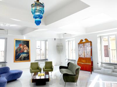 Pair of Blue Murano Prism Chandelier with Golden Frame 1980