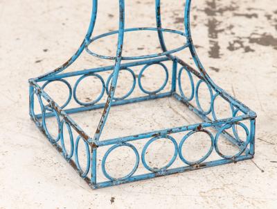 Pair of Blue Painted Iron Pedestal and Basket Planters 1960s France