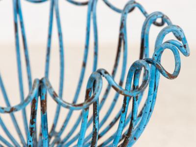 Pair of Blue Painted Iron Pedestal and Basket Planters 1960s France