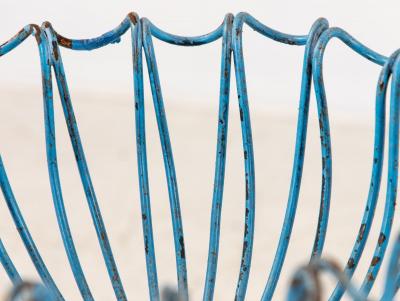 Pair of Blue Painted Iron Pedestal and Basket Planters 1960s France