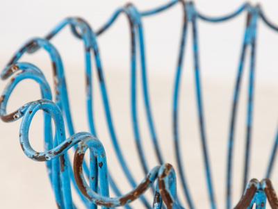 Pair of Blue Painted Iron Pedestal and Basket Planters 1960s France