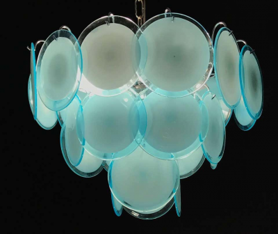 Pair of Blue Turquoise Vistosi Disc Murano Chandelier 1970s