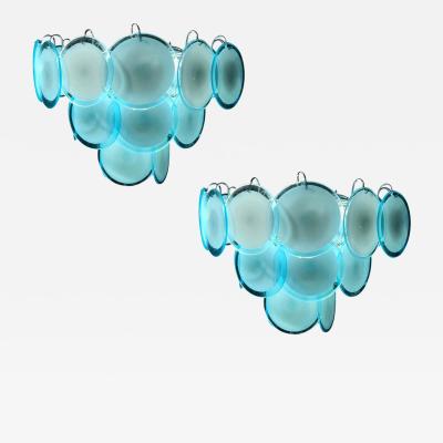 Pair of Blue Turquoise Vistosi Disc Murano Chandelier 1970s