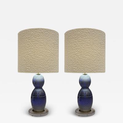 Pair of Blue and Silver Murano Glass Lamps