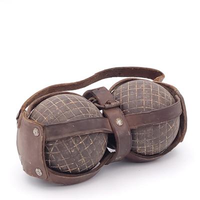 Pair of Bocce Balls with Leather Carrier circa 1900