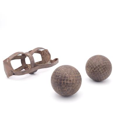 Pair of Bocce Balls with Leather Carrier circa 1900
