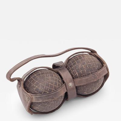 Pair of Bocce Balls with Leather Carrier circa 1900