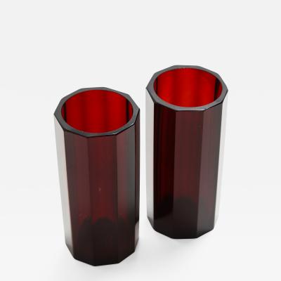 Pair of Bohemian Faceted Ruby Glass Vases circa 1930s