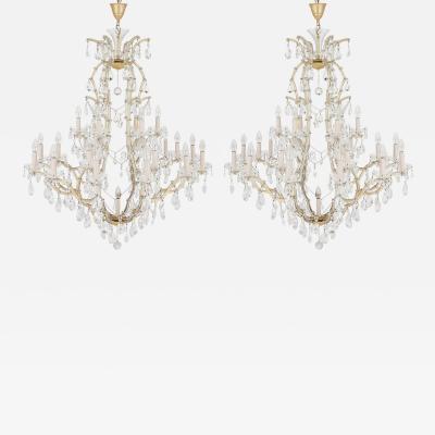 Pair of Bohemian faceted glass Rococo style chandeliers