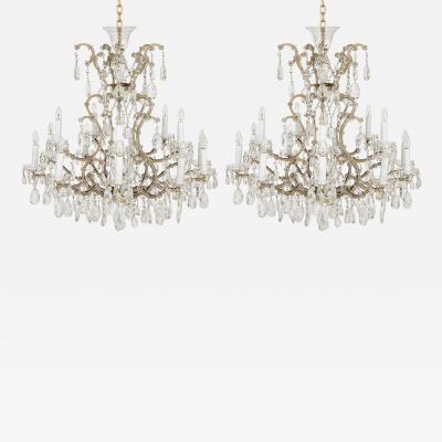 Pair of Bohemian faceted glass Rococo style chandeliers