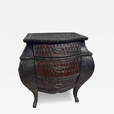 Pair of Bombe Style Boho Chic Rattan Commodes