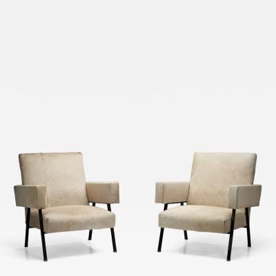 Pair of Bonino Armchairs Upholstered in Light Cowhide Italy 1960s