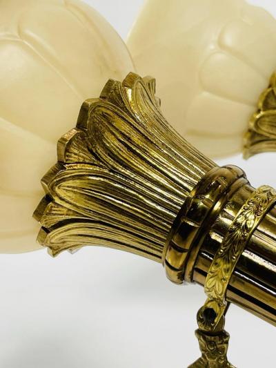 Pair of Brass Alabaster Wall Sconces in the Neoclassical Style