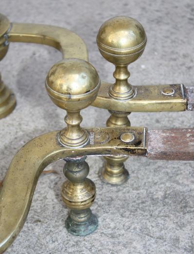 Pair of Brass Andirons Stimson of Boston