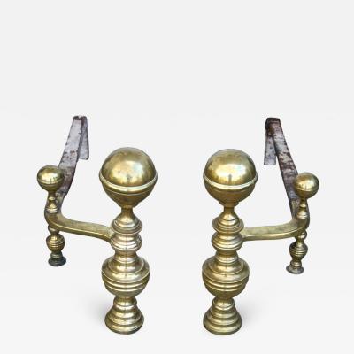 Pair of Brass Andirons Stimson of Boston