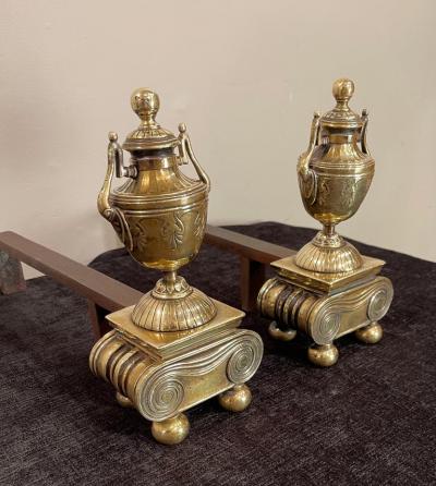 Pair of Brass Andirons of Diminutive Proportions