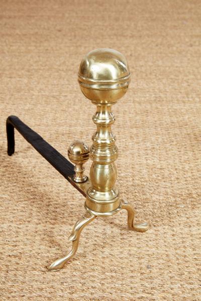 Pair of Brass Ball Top Andirons