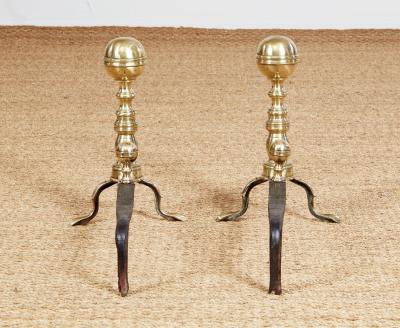 Pair of Brass Ball Top Andirons