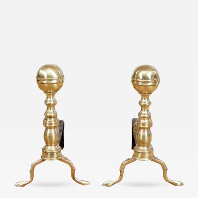 Pair of Brass Ball Top Andirons