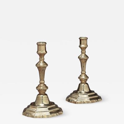 Pair of Brass Candlesticks with Incised Decoration