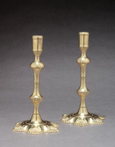Pair of Brass Candlesticks with Shell Bases