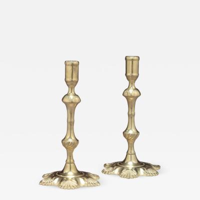 Pair of Brass Candlesticks with Shell Bases