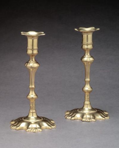 Pair of Brass Candlesticks with Shell Bases