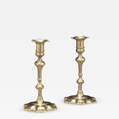 Pair of Brass Candlesticks with Shell Bases