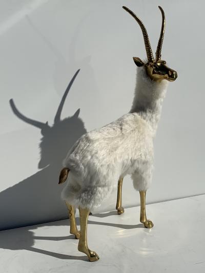 Pair of Brass Gazelle or Antelopes in Sheep Fur