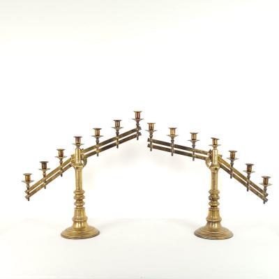 Pair of Brass Gothic Style Candelabras circa 1900