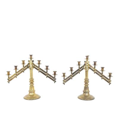 Pair of Brass Gothic Style Candelabras circa 1900