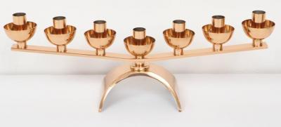 Pair of Brass Mid Century Modern 7 Candle Menorah Candleholders