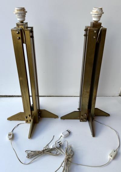 Pair of Brass Modernist Lamps Italy 1970s