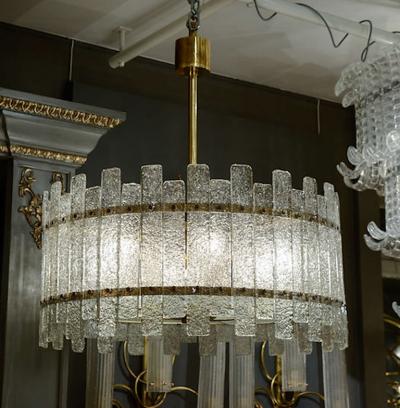 Pair of Brass Murano Glass Chandeliers